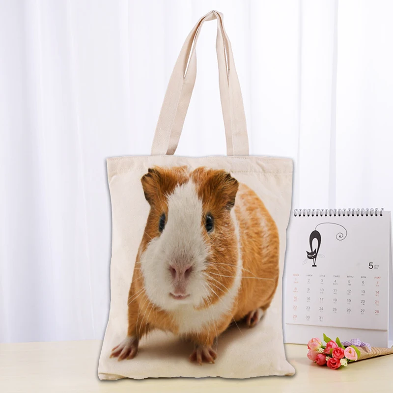 Custom Guinea Pig Tote Bag Reusable Women Canvas Shoulder Bag Handbag Shoulder Pouch Foldable Canvas Shopping Bags