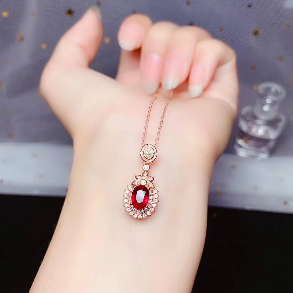 

natural red ruby gemstone necklace for women silver jewelry genuine natural gem fine jewelry birthday party gift free shipping