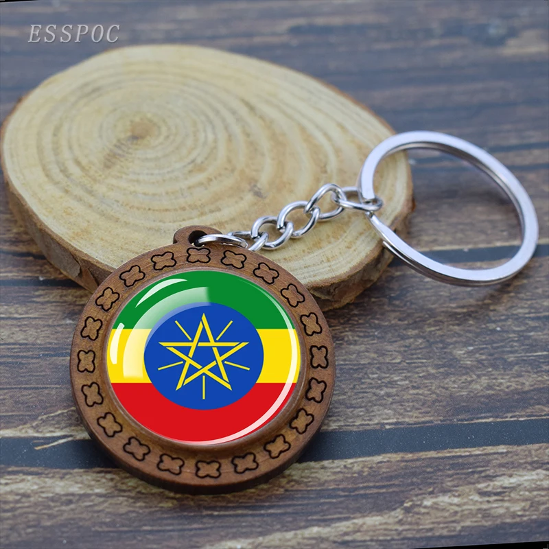 Africa Countries Flag Key Chains Algeria Libya Tunisia Somalia South Africa Flag Glass Dome Wooden Keychain Keyring Wood Trinket