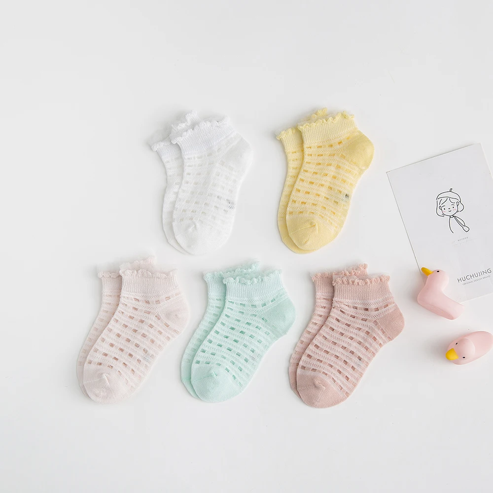 Chaussettes d\'été en coton à carreaux pour bébé de 2 à 9 ans, 5 paires/lot, fines, colorées, solides, en maille, mignonnes, pour nouveau-né, garçon,