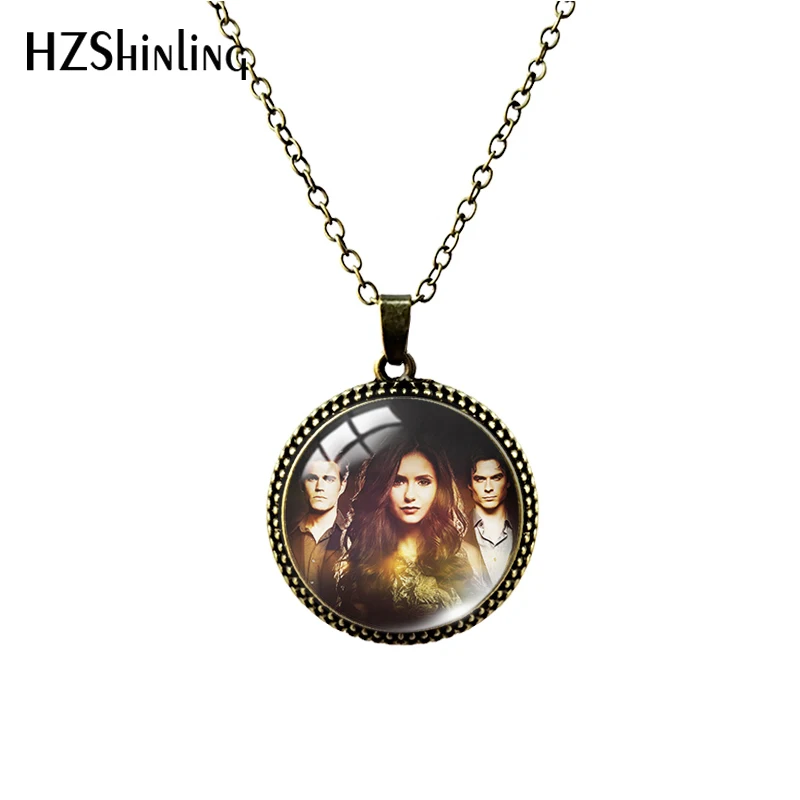 The Vampire Diaries Pattern 25mm Glass Cabochon Antique Necklace Handmade Glass Jewelry