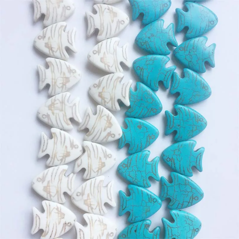 Carved Sea Fish White Blue Turquoise Stone Beads For Jewelry Making Diy Necklace Bracelet