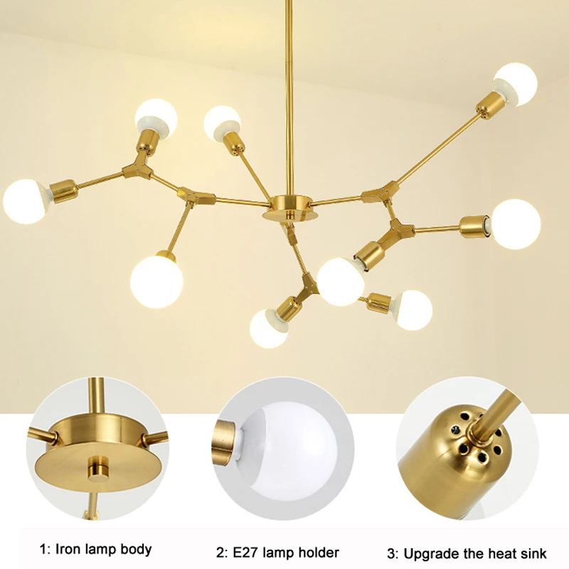 Candelabro de frijol mágico molecular nórdico para el hogar, lámpara de dormitorio de sala de estar, candelabro de estudio simple, personalidad creativa