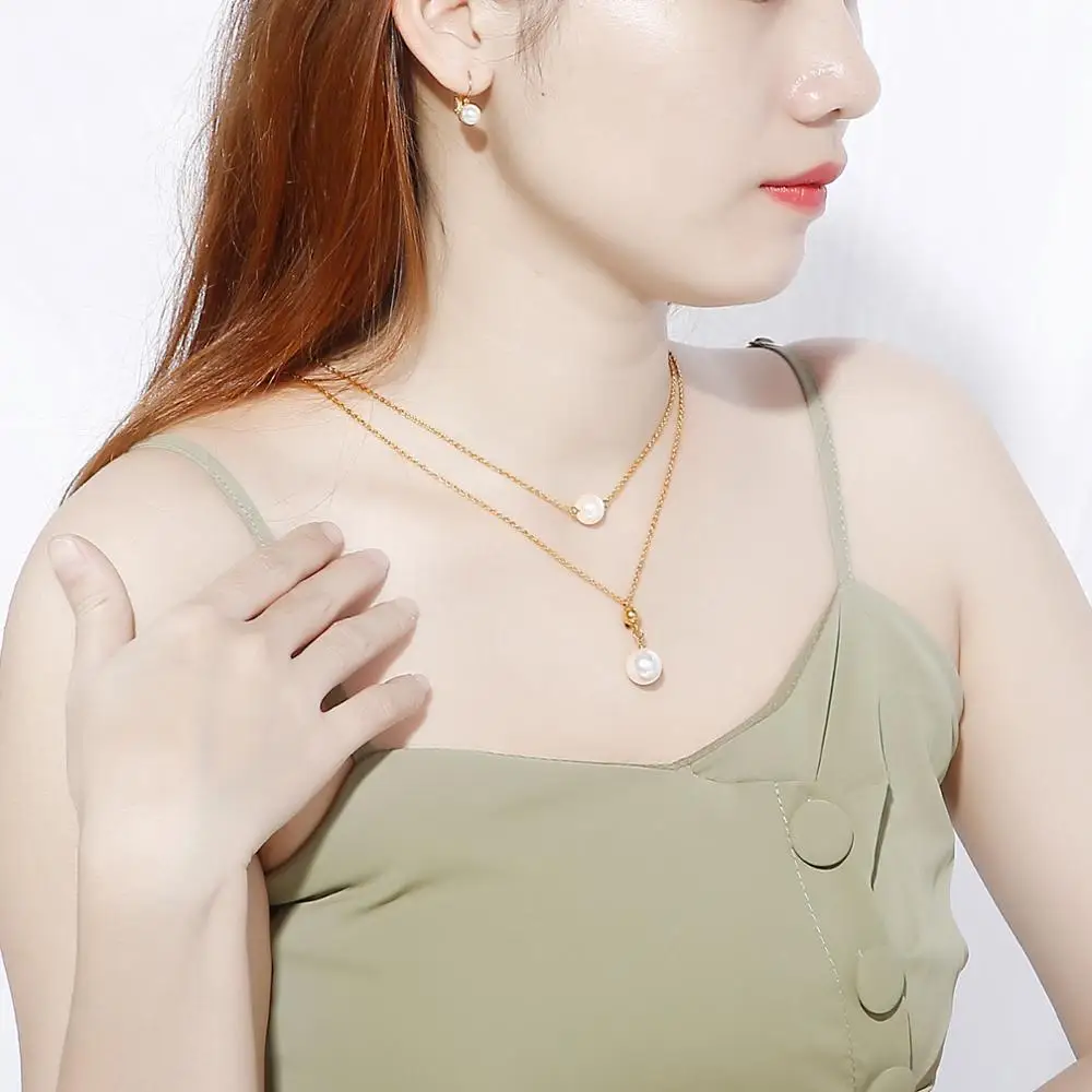 KALEN اللؤلؤ الذهبي الصلب اللون سلسلة قلادة القرط مجموعات مجوهرات بسيطة التقوقع قلادة قلادة المرأة 2020 مجوهرات جديدة #2