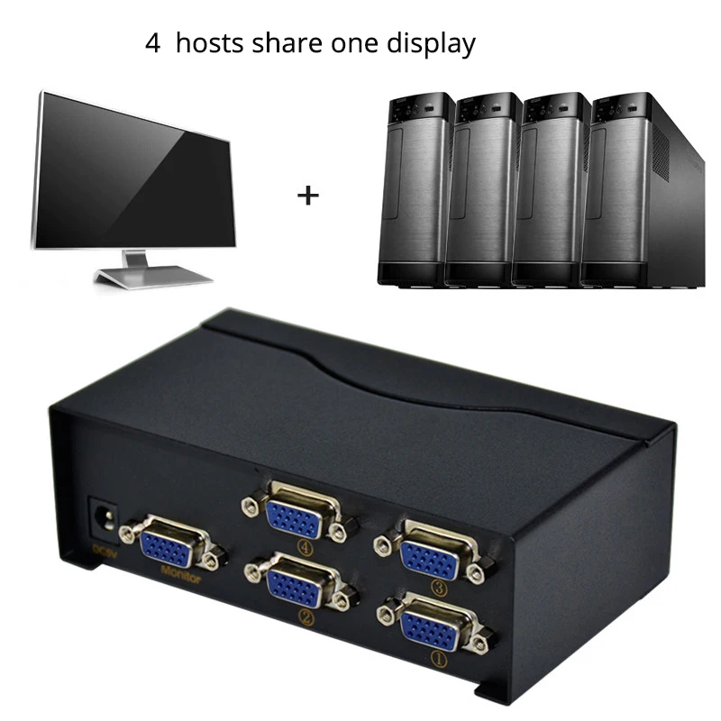 4 Port VGA Switch Box 4 In 1 Out HD Videoจอแสดงผลคอมพิวเตอร์Conversion Sharerด้วยรีโมทคอนโทรลSwitcher