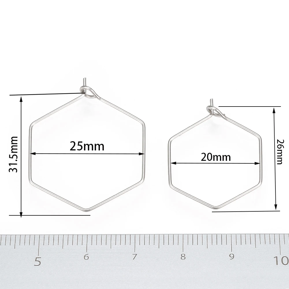 100pcs/lot 304 Stainless Steel Big Hexagon Wire Hoops Loop Earrings for DIY Dangle Earring Jewelry Making Accessories Hand Made