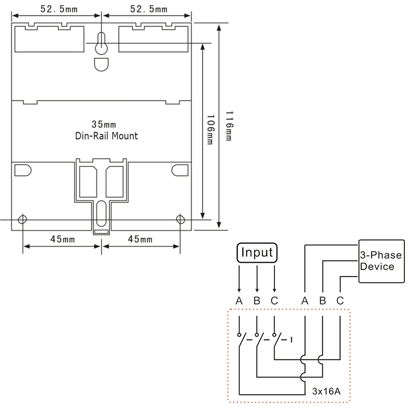 タイマー付きの一般的な手動リレー,3つのフェーズ,380V,415V,16A,7日間の手動使用