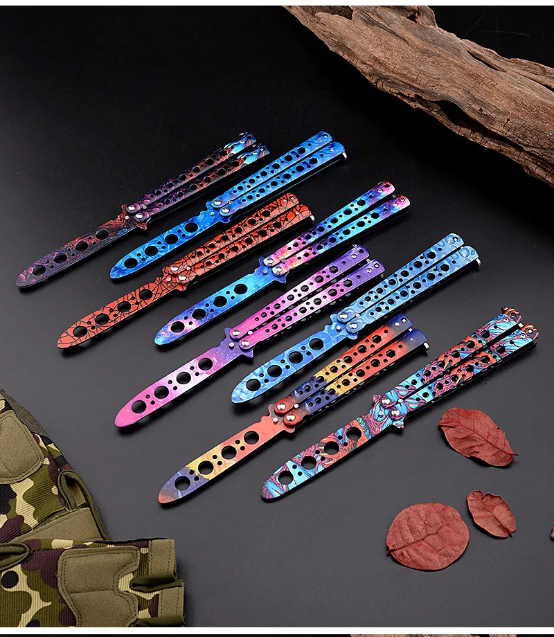 Beginner Butterfly Knife Four-Hole Butterfly Practice KnifeTraining Knife All-Steel Butterfly Play Knife Unedged Butterfly Knife