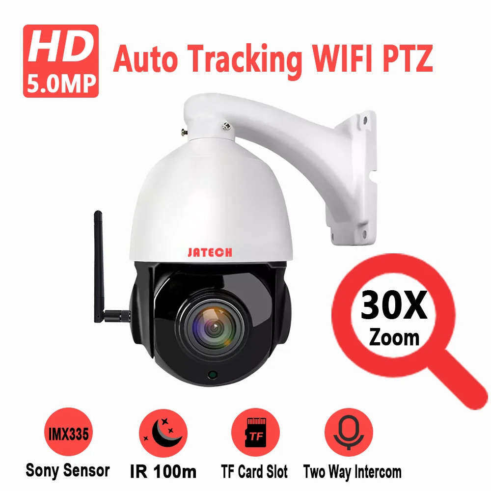 

5MP 30X WIFI PoE PTZ Security Camera Auto Tracking IR 100m Two Way Intercom Voice Alert Human Detect SONY IMX335 Starligt Sensor