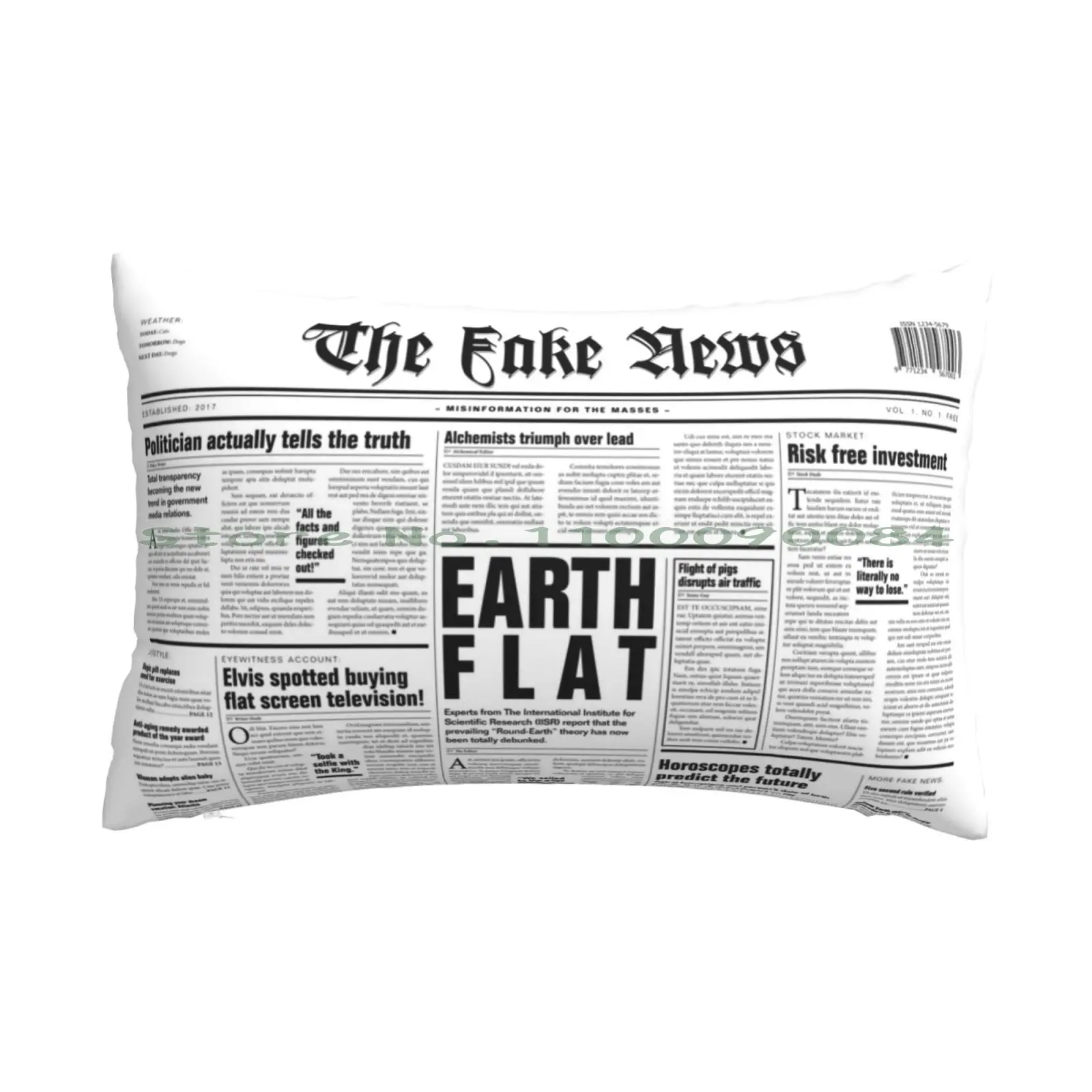 The Fake News Vol. 1 , No. 1 Pillow Case 20x30 50*75 Sofa Bedroom Funny Humour Newspaper Page Text Journalist Journalism Fake