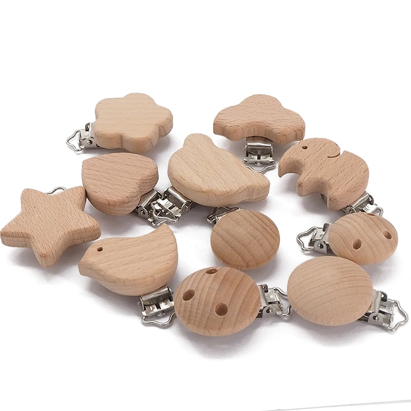 

Chenkai 50PCS Wooden Bear Flower Car Heart Bird Elephant Round Star Clips BPA Free For DIY Baby Nature Pacifier Chain Gifts