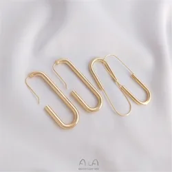 14K gold-plated color preserving long oval ear hook pin Earrings DIY copper plated real gold fashion trendy ear accessories