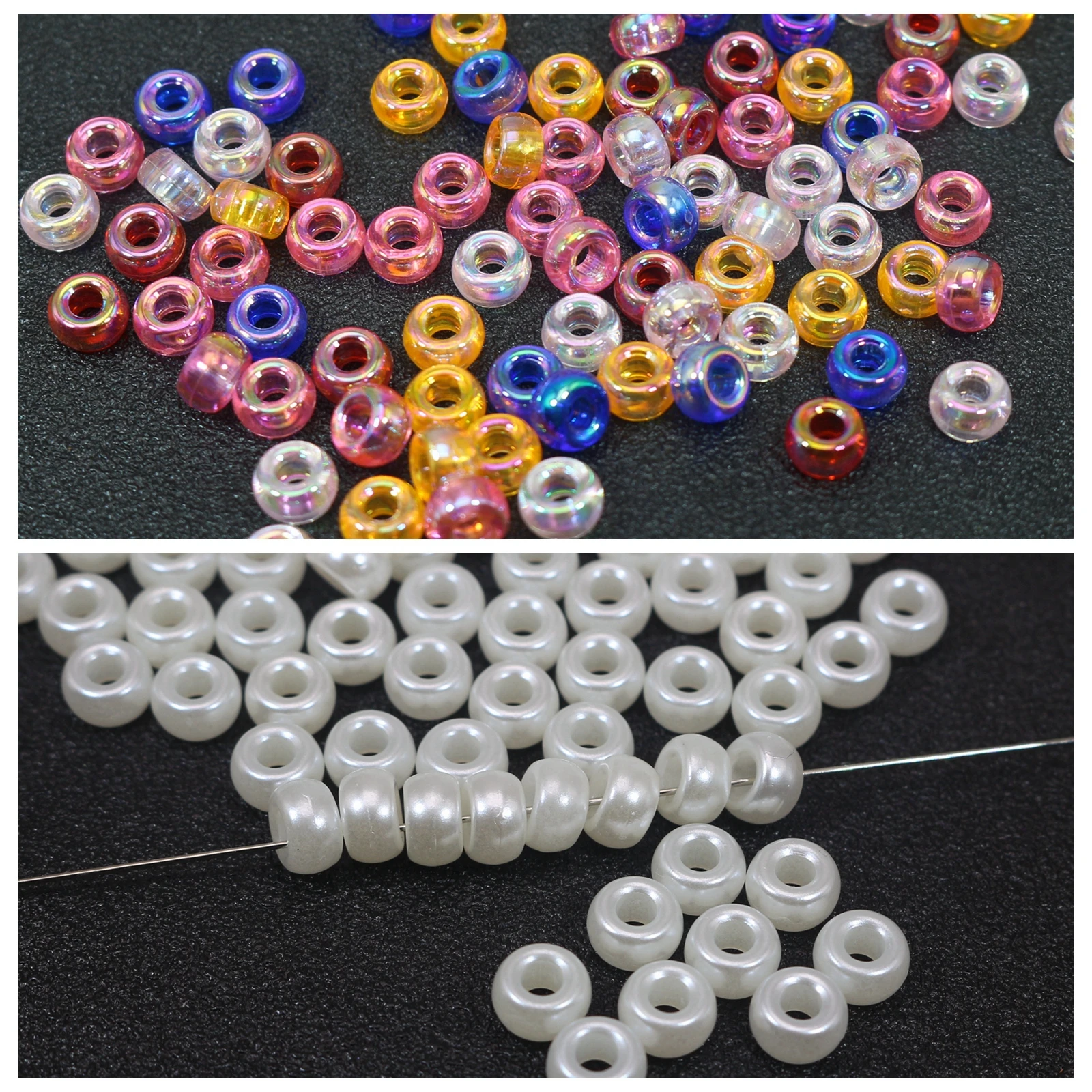 500 Mixed Transparent Luster AB Color Acrylic Barrel Pony Beads 7X4mm for Kids