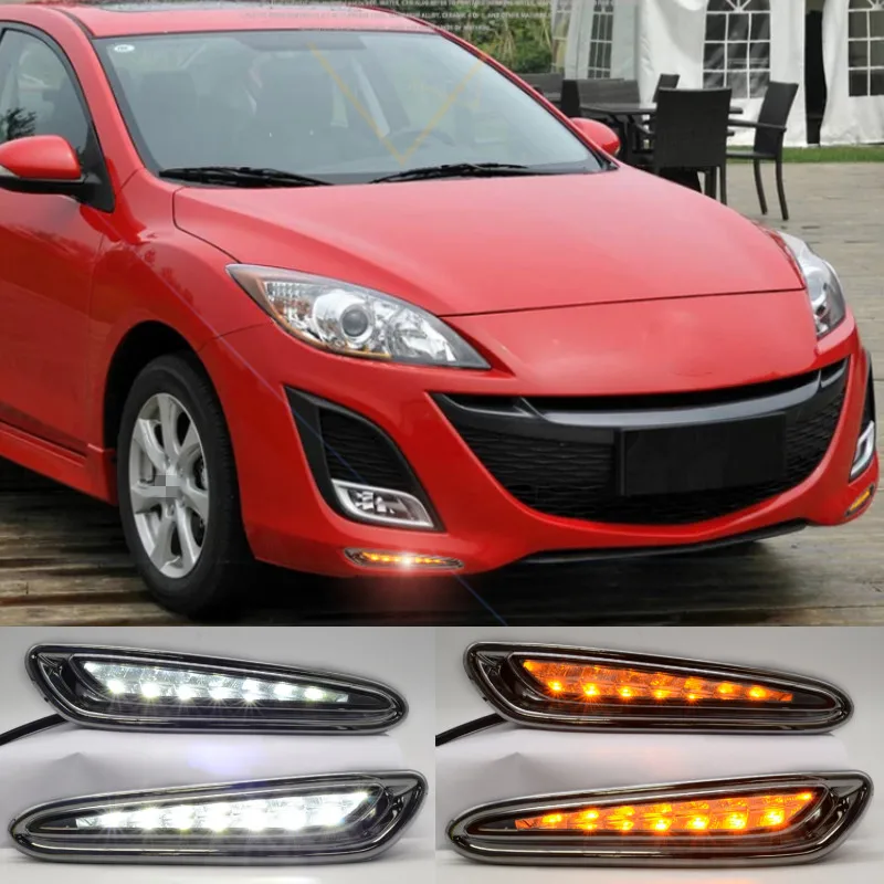 

2PCS 12V Car DRL Lamp LED Daytime Running Light Daylight For Mazda 3 2013 2012 2011 2010 Yellow Turn Signal Function Fog Lamp