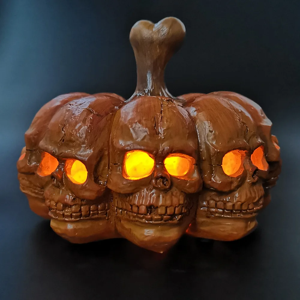 Halloween resin LED pumpkin lantern 8-sided skull portable night light holiday atmosphere decoration lamp desktop ornaments