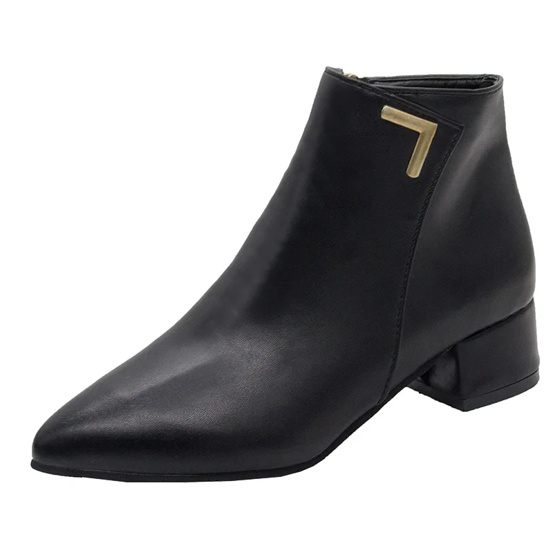 Stivali da donna di nuova moda Casual in pelle tacchi alti bassi scarpe primaverili stivaletti in gomma a punta da donna nero rosso Zapatos Mujer