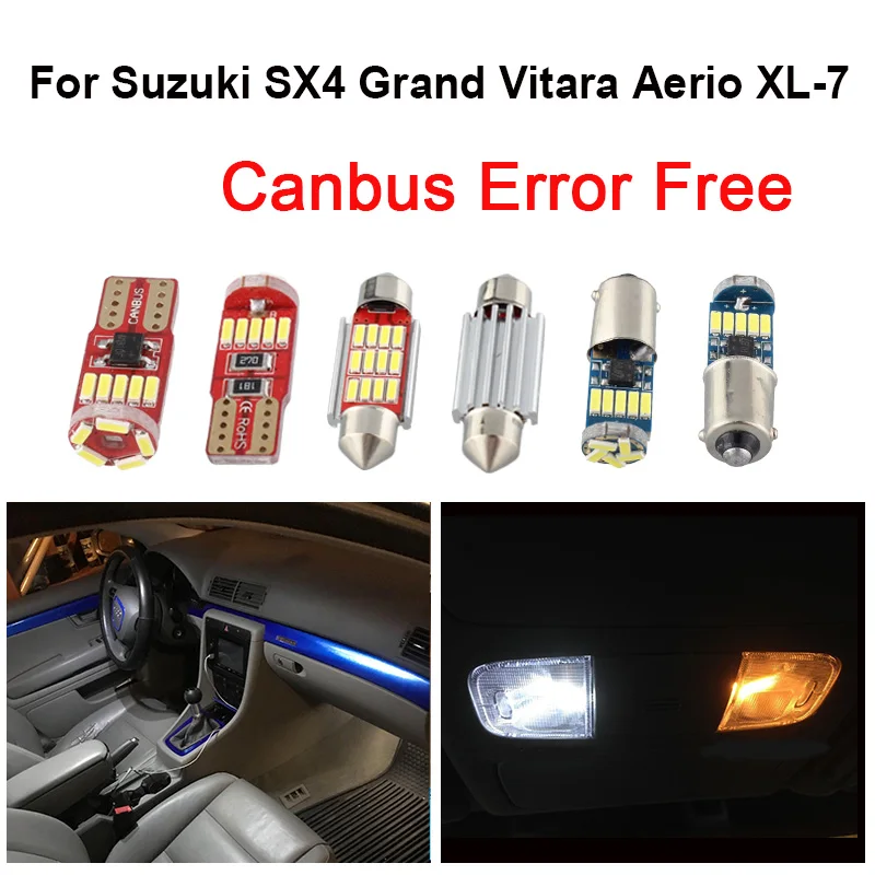 

White Car Error Free Bulbs LED Interior Light Kit For 2002-2013 Suzuki SX4 Grand Vitara Aerio XL-7 Map Dome License Lamp