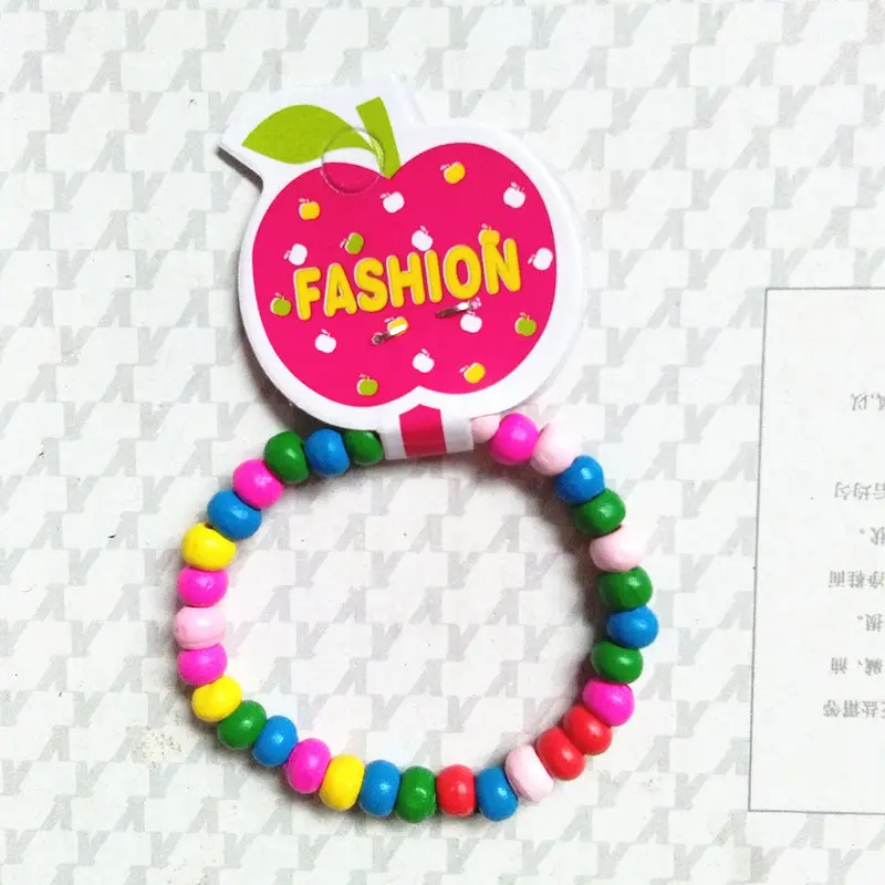 Pulsera de cuentas de madera para niña, brazalete de cuentas de madera de 7 colores, regalo para el Día de los niños para Amiga pequeña, 2 unids/lote