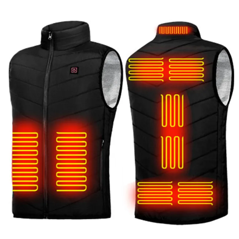 New 9 Places Heated Vest Men Women Usb Heated Jacket Heating Vest Thermal Clothing Hunting Vest Winter Heating Jacket BlackS-6XL