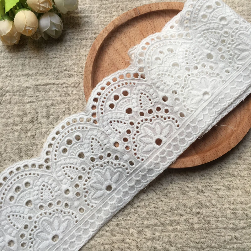 8CM Wide Luxury White Cotton Embroidery Ribbon Lace Collar Fabirc Handmade DIY Sewing Material Curtains Dress Cloth Fringe Decor