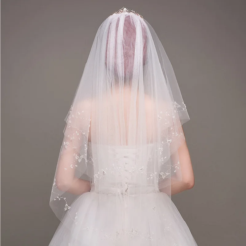 Veli da sposa corti accessori da sposa principessa bianco/avorio eleganti veli da sposa con bordo a nastro a 2 strati con pettine