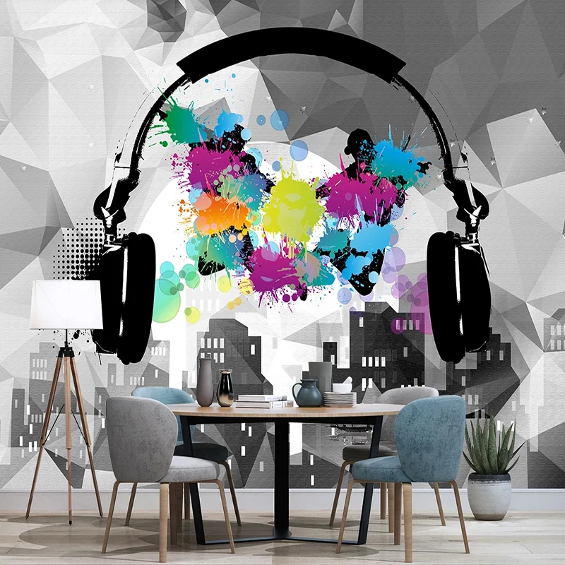 Modern Stylish Music Cool Abstract Headphones Mural Wallpaper Living Room Bedroom Creative Background Wall Decor Fresco Sticker