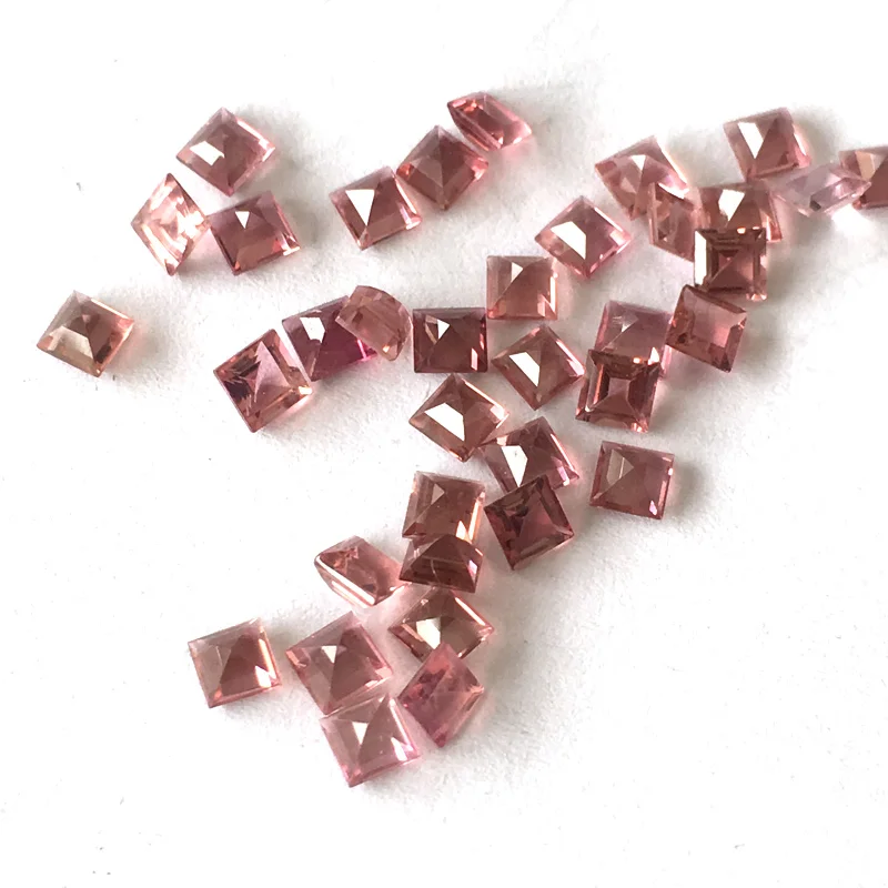 VANTJ Natural Pink Tourmaline Loose Gemstone Square 4mm for Silver Gold Women Jewelry Random Delivery