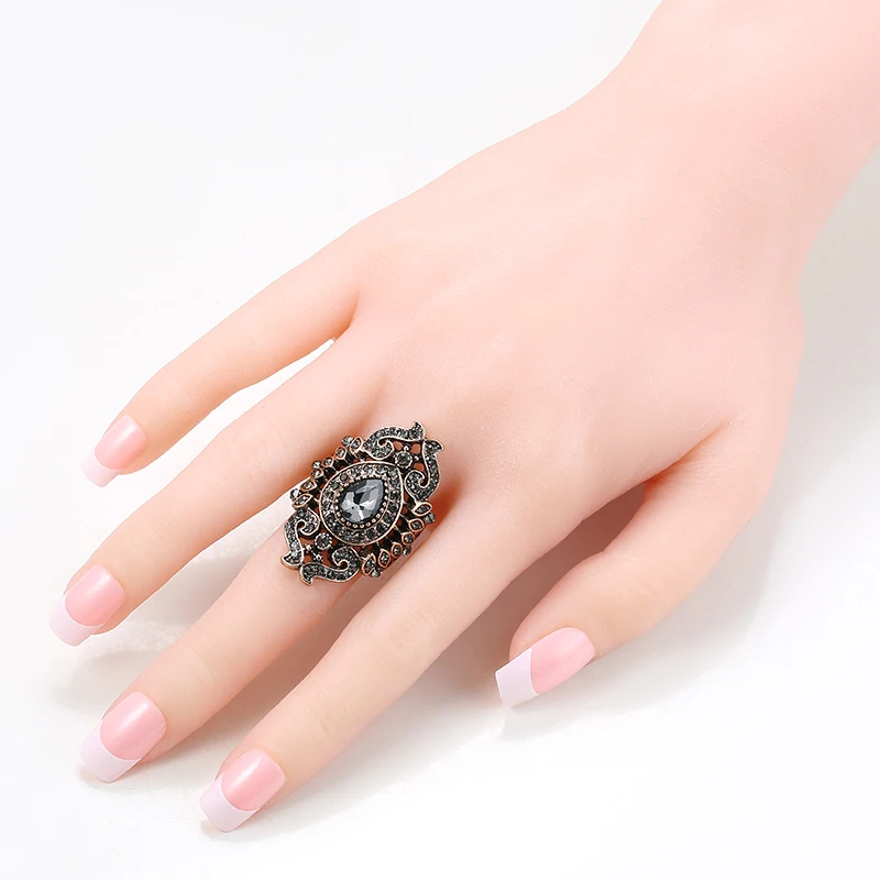 Kinel Unique Antique Gold Gray Crystal Ring For Women Party Accessories Vintage Wedding Jewelry Luxury Gifts 2019 New