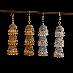 Women's Egypt Vintage Gold Silver Color Jhumka Earrings Indian Jewelry Turkish Bells Tassel Statement Earrings Tribal Gypsy