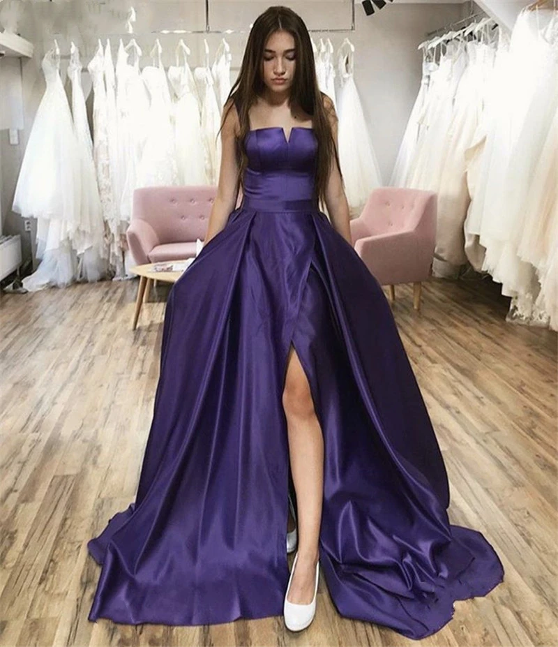 Áo Váy Ngủ Dây Chữ A Satin Cao Cấp Đầm Có Dây Kéo Áo Dây De Soirée Femme Vestidos De Fiesta