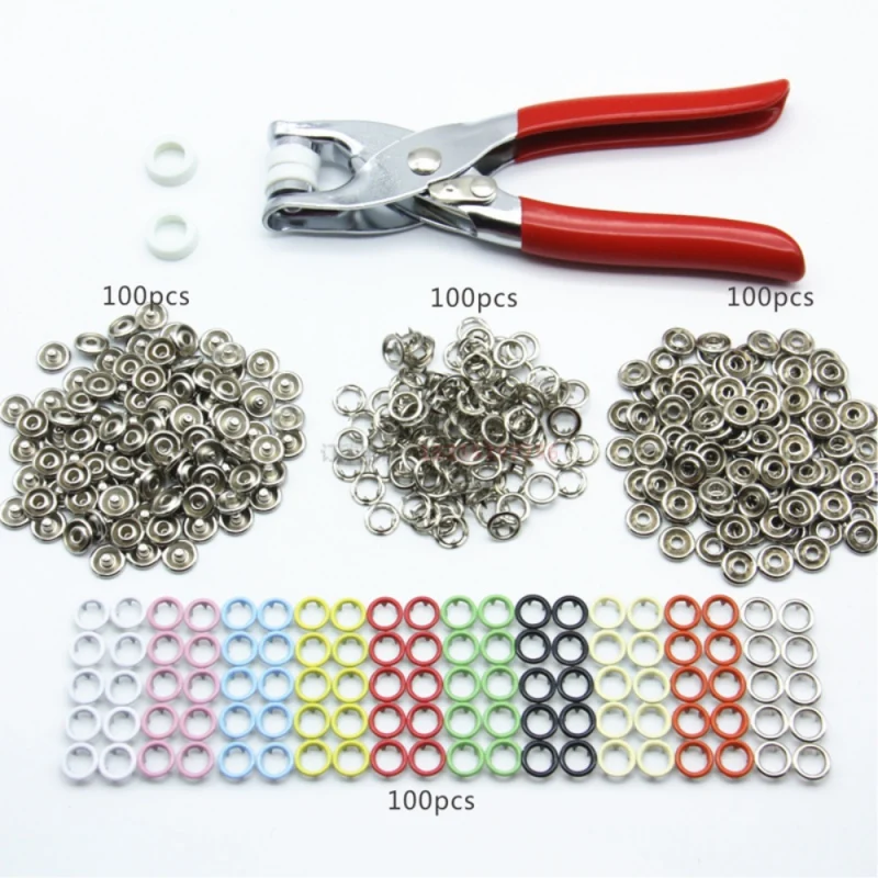 9.5mm 10 Colors Metal Sewing Buttons Prong Ring Press Studs Snap Fasteners  Clip Pliers DIY Clothes Decoration