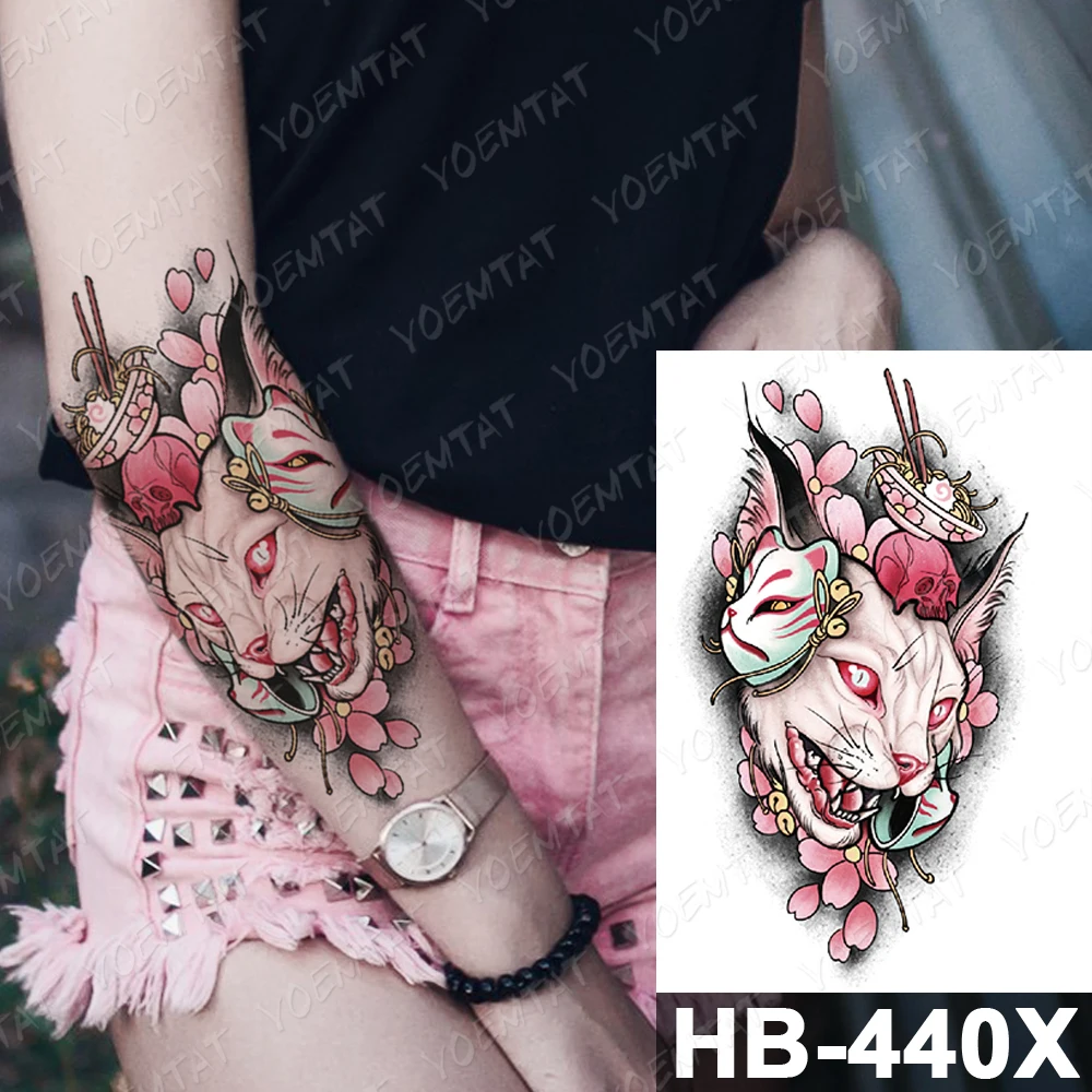 Waterproof Temporary Tattoo Stickers Fox Cat  Anime Kawaii Flash Tatoo Women Men Cute Pink Japanese Body Art Fake Sleeve Tattoos