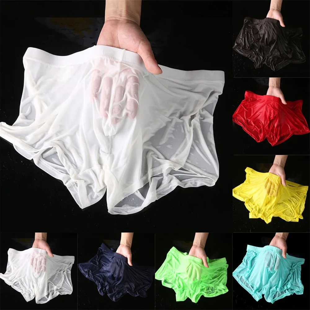 Men Wet Seductive Sexy Briefs Thin Transparent Underwear Shorts Trunks Seamless Silk Antibacterials Homme 2021 Hot