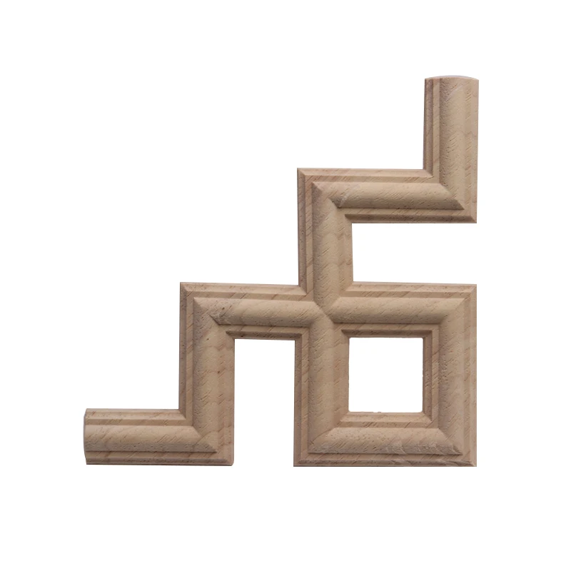 Carving Lines Wood Applique Wood Decal Onlay Wood Frame Carved Modern Unpainted Long Rose Leaves Wooden Furniture Corner Cabinet