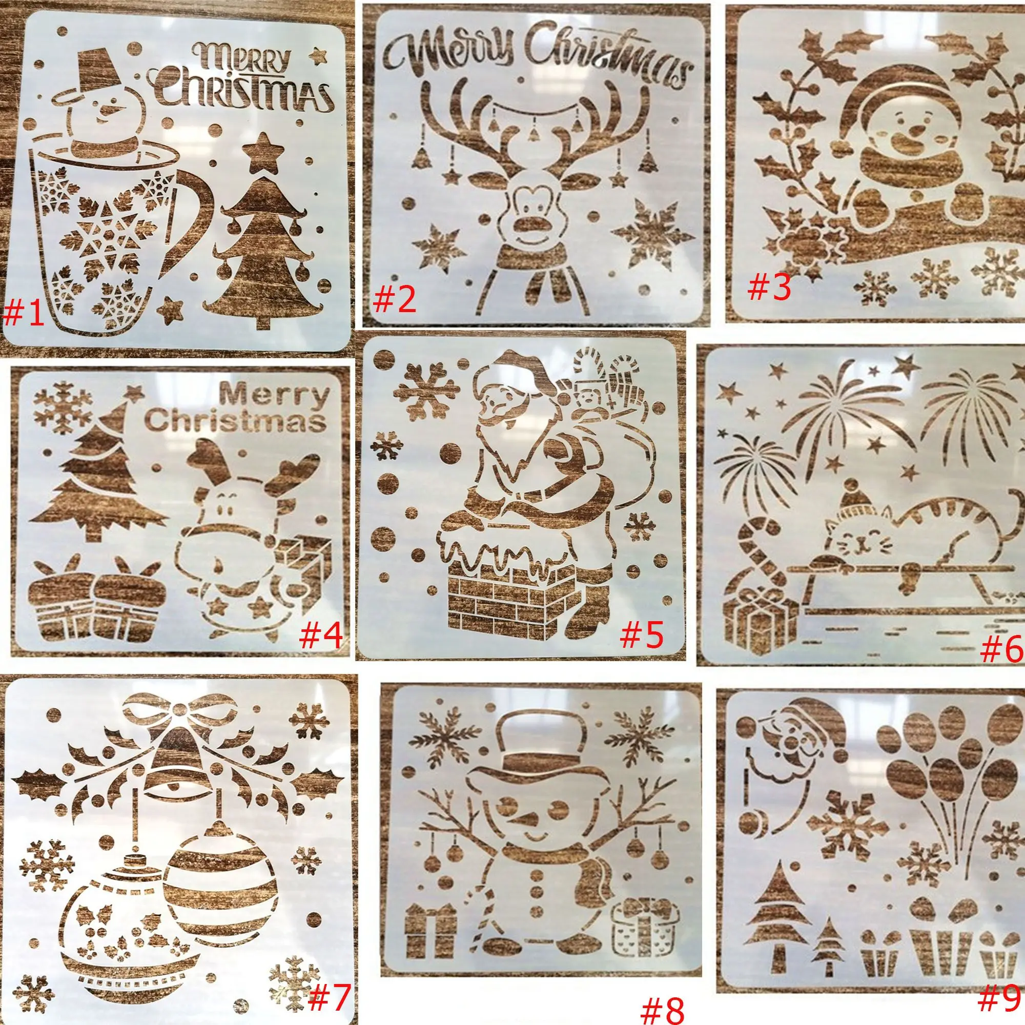 Cute Snowman Santa Claus Christmas Style Stencil Spray Painting Template Graffiti Drawing Tool Wall Window Floor Decor