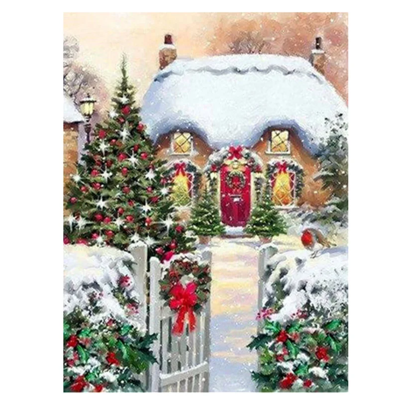 5D DIY Diamond Embroidery Snow Christmas Full Square Drill Cartoon Picture Of Rhinestone Wall Stickers Diamond Painting    FC575