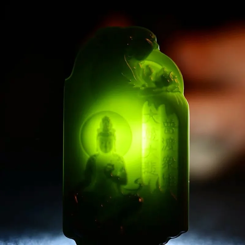 Xinjiang Hetian jade green jade Nanhai Guanyin pendant Taqing a fine material jade brand male and female couple jade pendant jad