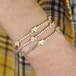 2025 Delicate Colorful White Purple Pink Thin Tennis Cz Heart Chain Bracelets For Women Lover Elegance Gifts Jewelry