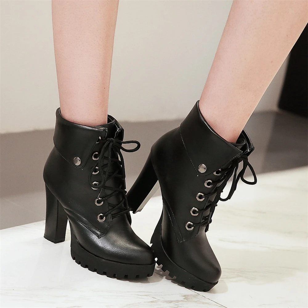 2024 Winter New High-Heeled Coarse Heel Platform Ankle Boots Frenulum Waterproof Thick Bottom White Women Ankle Boties Zapatos