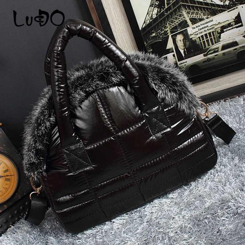 LUCDO Brand Luxury Handbag 2024 New Winter Woman Warm Space Cotton Shell Bags Designer Rabbit Fur Bag Ladies Shoulder Bag