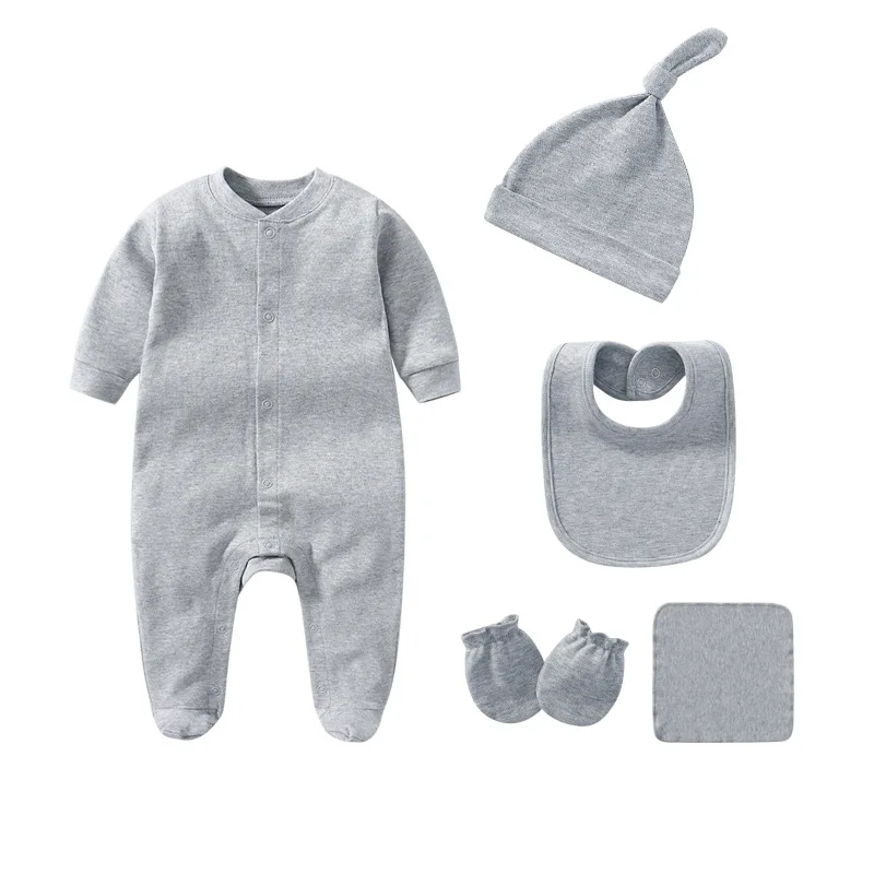 Solid Pajamas Sets 5PCS Newborn Cotton Romper Unisex Baby Girl Clothes Jumpsuit Spring Baby Boy Clothes Ropa Bebe Autumn