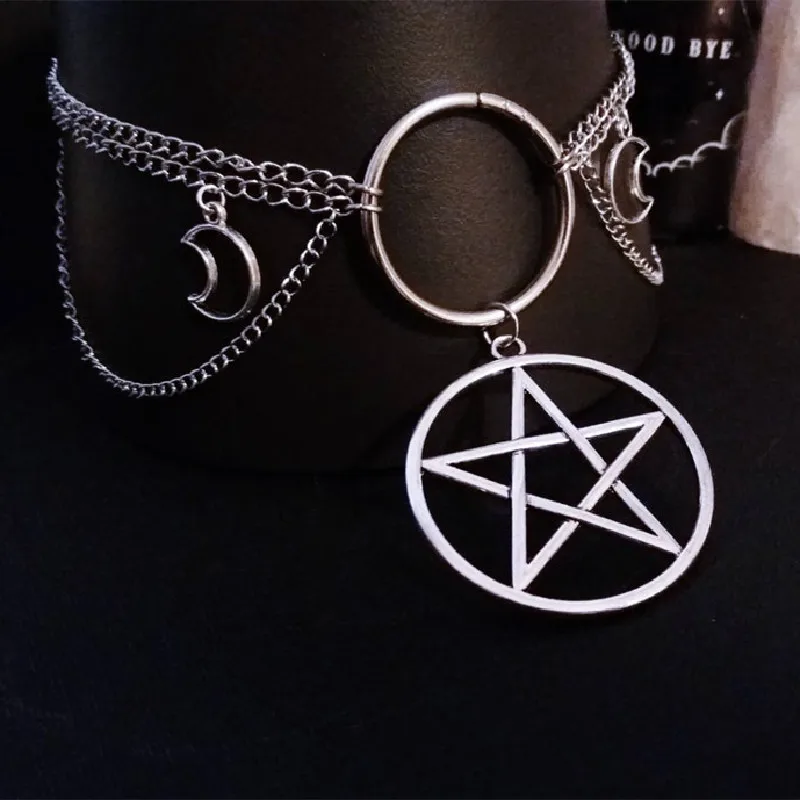 Gothic Pentagram Choker Necklace Goth Jewelry Pentagram Witch Pendant Charm Statement Punk Magic Wiccan Gift Women Fashion