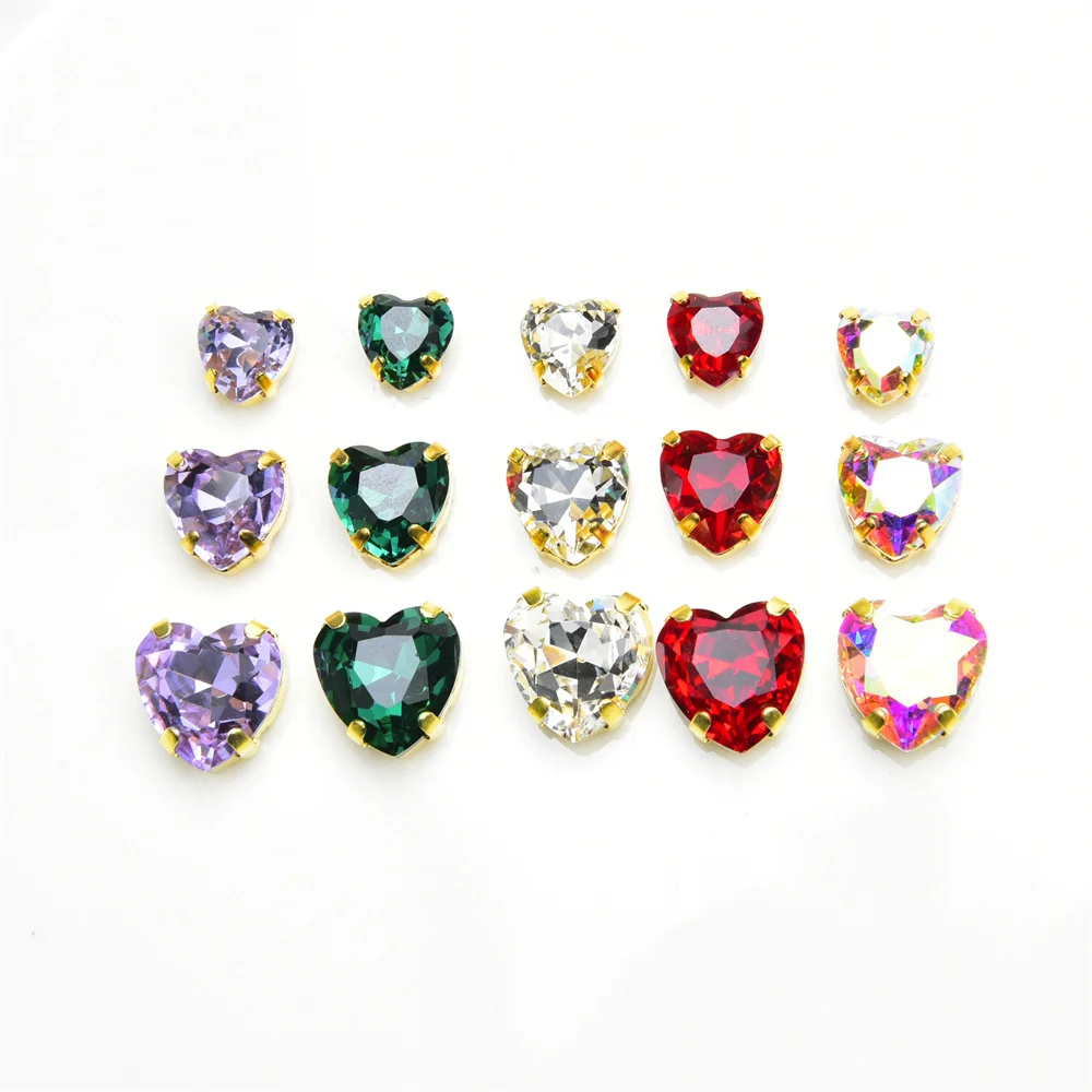 

Высокое качество 8 мм 10 мм 12 мм в форме сердца со стразами, пришить цвет K9, кристалл, золотой коготь, бриллиант для вечернего платья, обувь, аксессуары «сделай сам»