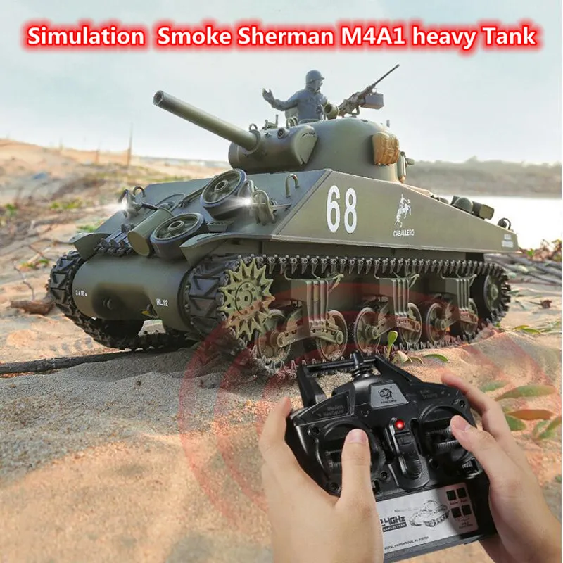 Simulation Smoke Sherman M4A1 heavy RC Tank 1:16 Independent Shock Absorber 360-Degree Driving  2.4G Remote Control Tank Model