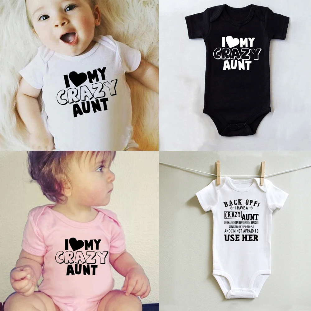 I Love My Crazy Aunt Printed Baby Bodysuit Cute Summer Short Sleeve Casual Rompers Body Baby Boy Girl s Jumpsuit Clothes