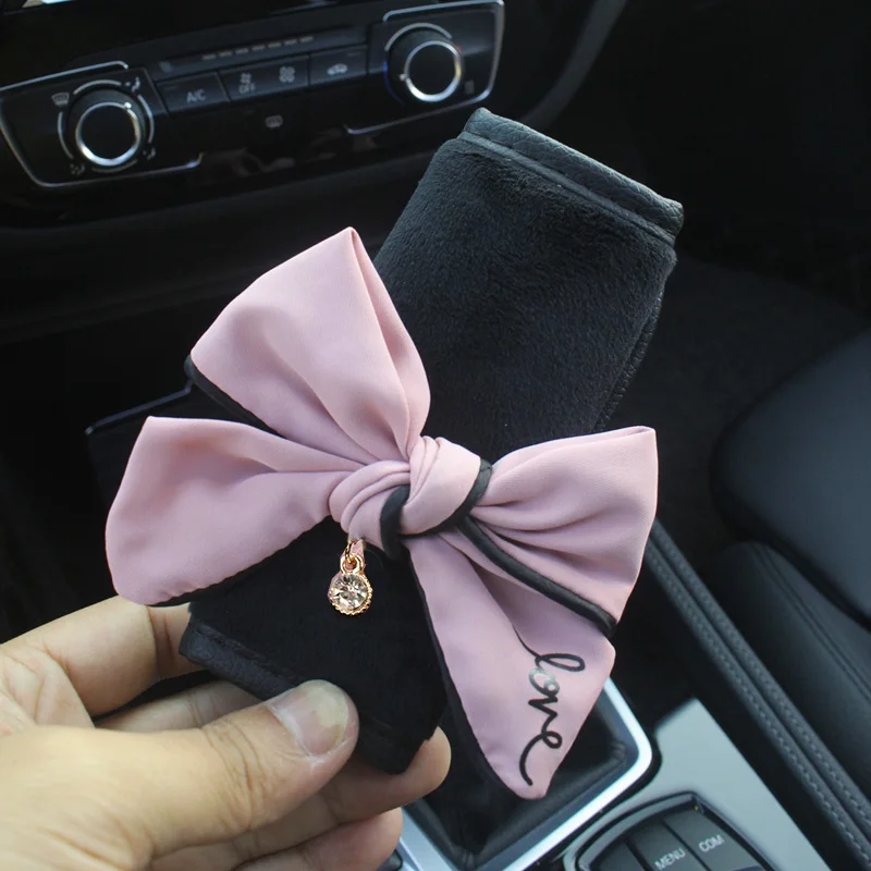 Cute Bowknot Universal Car Gear Shifter Cover Handbrake Mirror Case Plush Auto Interior Decoration Seat Belt Car Accessories