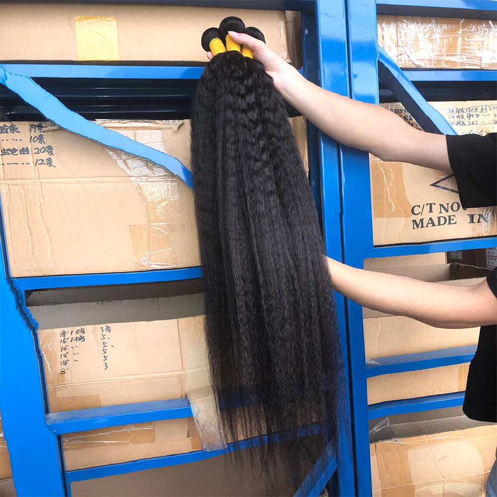 Kinky Straight Human Hair Bundles Indian Hair Bundles Yaki Straight Hair 28 30 32 Inch Kinky Straight Sew-in Hair Weaves