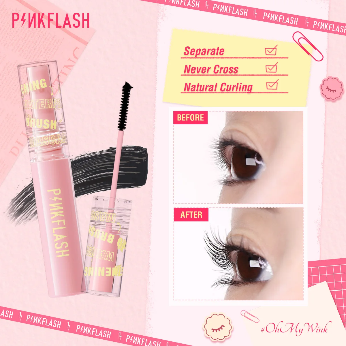 PINKFLASH New 4D Silky Oily Mascara Natural Volume Waterproof Lash Extensions Makeup Long-lasting Black Mascara Eye Cosmetics