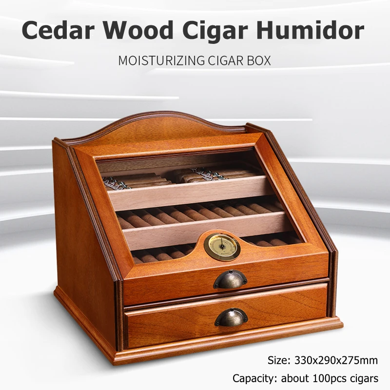 

Cedar Wood Cigar Humidor 330x290x275mm Portable Cabinet Aromatic 100 Cigarettes Capacity CigarLoong Moisturizer HighQuality Case