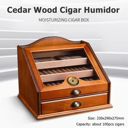 Cedar Wood Cigar Humidor 330x290x275mm Portable Cabinet Aromatic 100 Cigarettes Capacity CigarLoong Moisturizer HighQuality Case